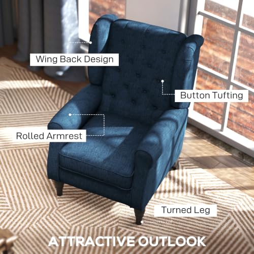 Image of HOMCOM Comfy Accent Chair for Living Room, Wingback Armchair, Blue