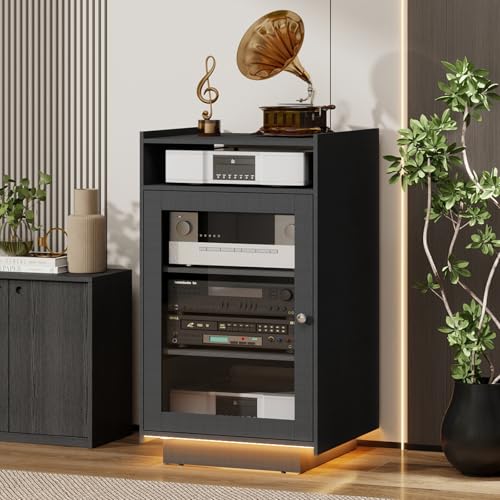 ELECWISH Media Cabinet with Tempered Glass Door, 5-Tier...