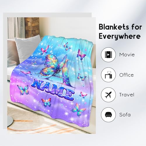 Custom Initial Blanket Butterfly Gifts for Girls - Soft Flannel Monogram Throws for Office, Sofa Room Decor