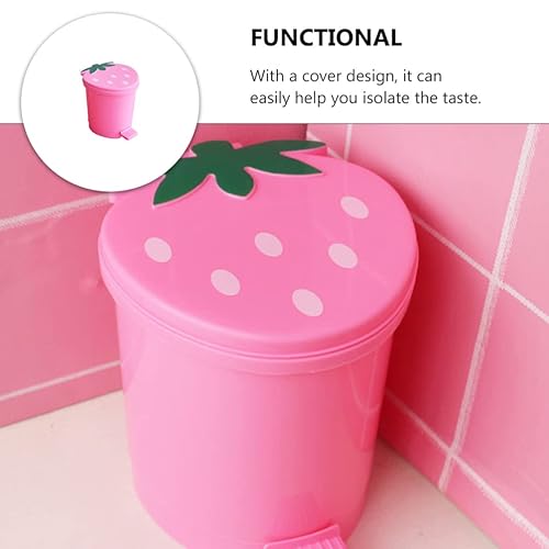 Miniatura 3 de Healeved Bote de basura rosa de fresa mini bote de basura para escritorio baño pequeño cubo de basura para escritorio automóvil oficina cocina