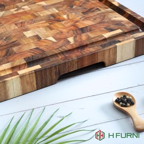 Tabla de cortar cuadrada de madera de acacia End Grain de 40.64 cm de lado y 2.54 cm de grosor, con mango integrado y ranura para jugos miniatura 2