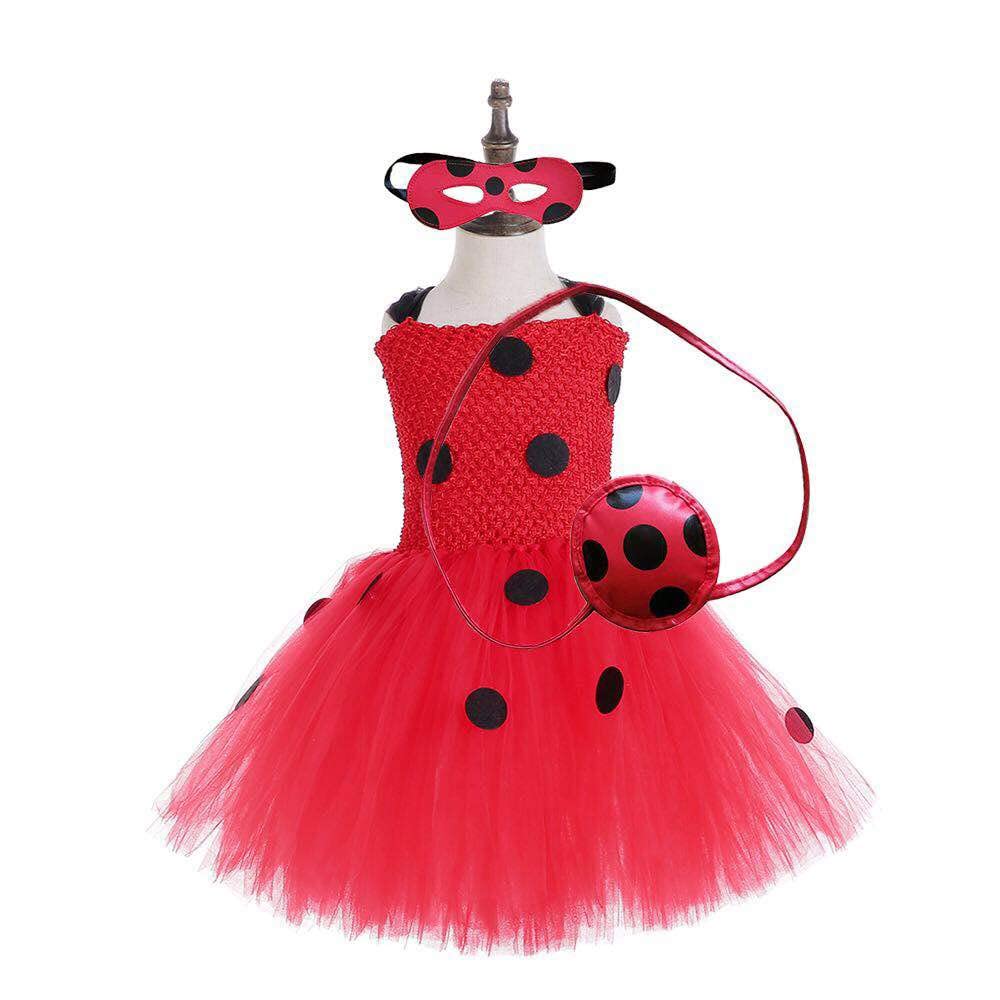 Photo 1 of Girl's Ladybug Costume,Ladybug Tulle Tutu Dress Red Black Polka Dot Dress for Girl's Halloween,Birthday Parties. 6T-7T Tulle Tutu Ladybug