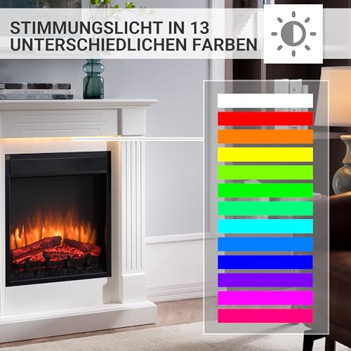 BALDERIA Elektrokamin Ladina - Elektrischer Standkamin mit 3D-Flammeneffekt, Elektro Heizung 2000W, LED-Beleuchtung, Fernbedienung, Timer & Thermostat - Weiß