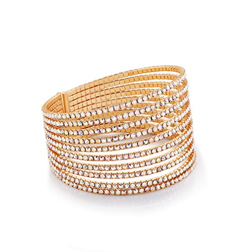 JuLi Wide Rhinestone Flexi Cuff Bracelet for Women,One Size