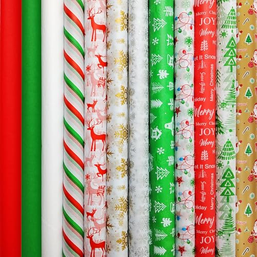 100 Pcs Christmas Tissue Paper for Gift Bags 20 x 20 AORZIT Christmas Wrapping Tissue Paper Assorted 10 Design for Xmas Gift Bags DIY Crafts Holiday Decor Packaging Party Supply