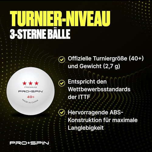 PRO-SPIN Tischtennisbälle Elite-Serie – Weiße Premium Tischtennisbälle 3 Sterne| Leistungsstarke 40+ ABS-Bälle auf Turnierniveau | Perfekte Rundung, Perfekter Spin | Präzise Sprungkraft | Langlebig