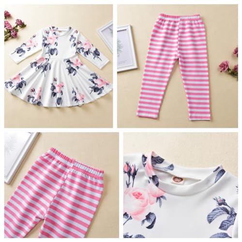 Image of Toddler Baby Girls-Fall-Clothes-Set Little Girls Floral Plaid Highlow Tunic Tops+Leggings Outfits Boutique Clothing