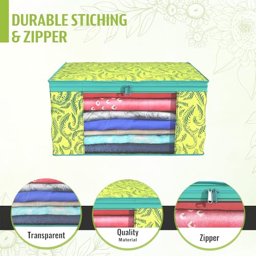 Image of Kuber Industries (Pack of 6) Saree Covers | Foldable Storage Bag for Almirah & Wardrobe | Non-Woven Saree Bags (9 Inch) Clothes Bag for Women (Leaf Printed) Sari Cover Bags | Green