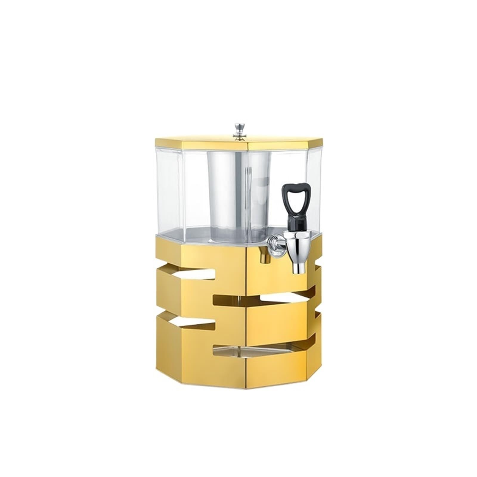 ASerZenith Juice Dispenser 4L Drink Dispenser For Parties Plastic Beverage Container With Stand For Juice Lemonade Clear With Spigot Ice Chamber(Gold-1F)