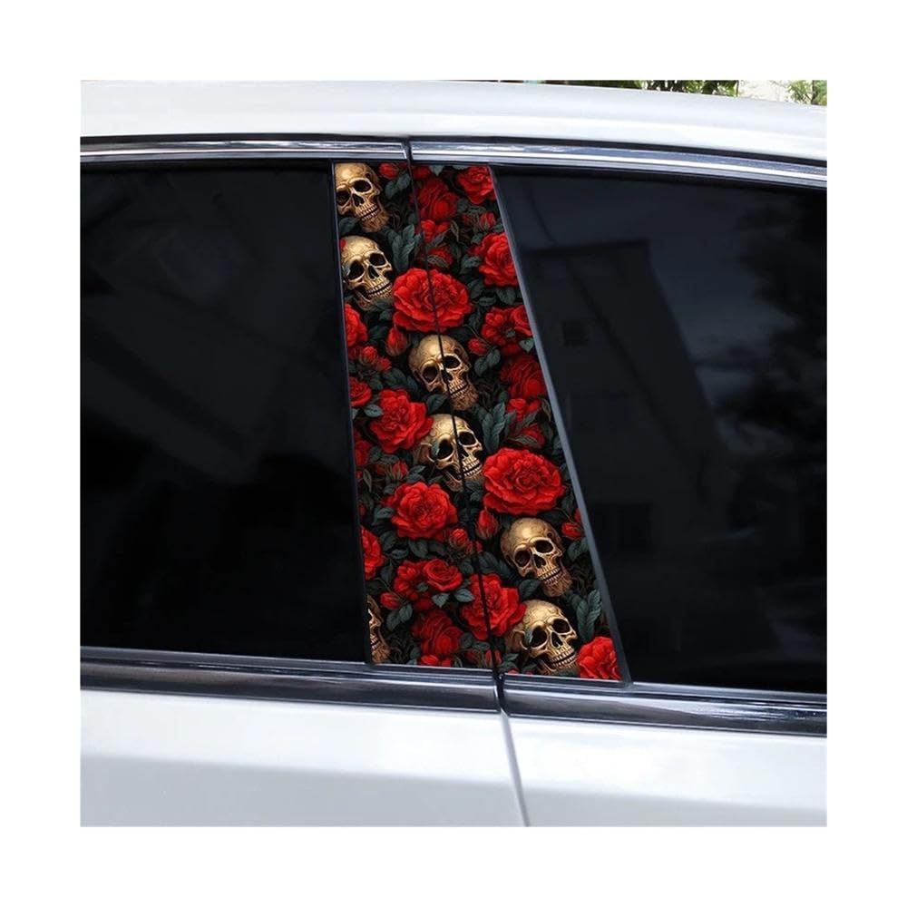 Bertdcx B 2Pcs Metal Skull Rose Car -Pillar Waterproof Decal Diy Sticker Car Exterior Accessories Auto Parts(B)