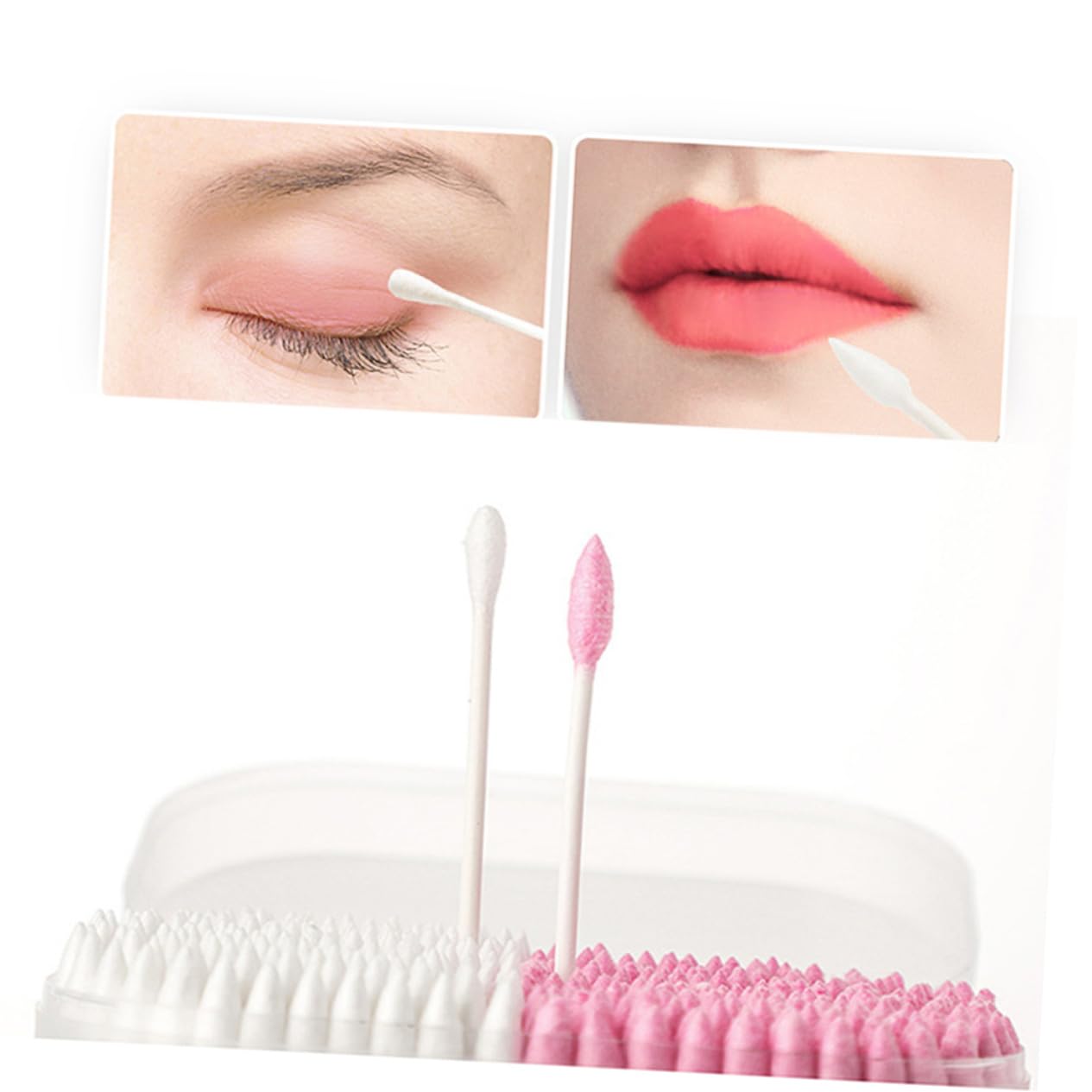 TOVINANNA 2Packs Double Head Makeup Cotton Swabs Disposable Dual Tip for Makeup Removal Ear Cleaning and Arts Crafts Convenient Beauty Accessories Pink White
