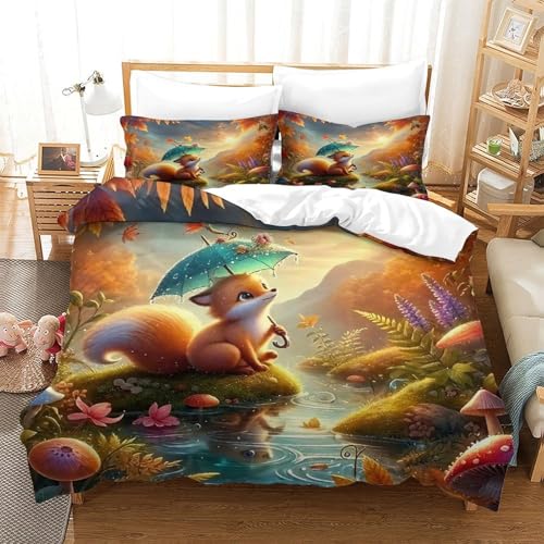 Impresión 3D Squirrel Juego De Cama De con Cierre De Cremallera Funda De Almohada Funda De Edredón Microfibra Super King（260x220cm）