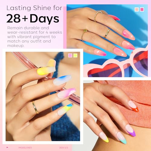 Image of Modelones 32 PCS Gel Nail Polish Set, 28 Colors 2026 Summer LGBT Bright Neon Yellow Pink Blue White Gel Polish with No Wipe Base Coat, Glitter & Glossy & Matte Top Coat LED Nail Art Kit Salon DIY Gift