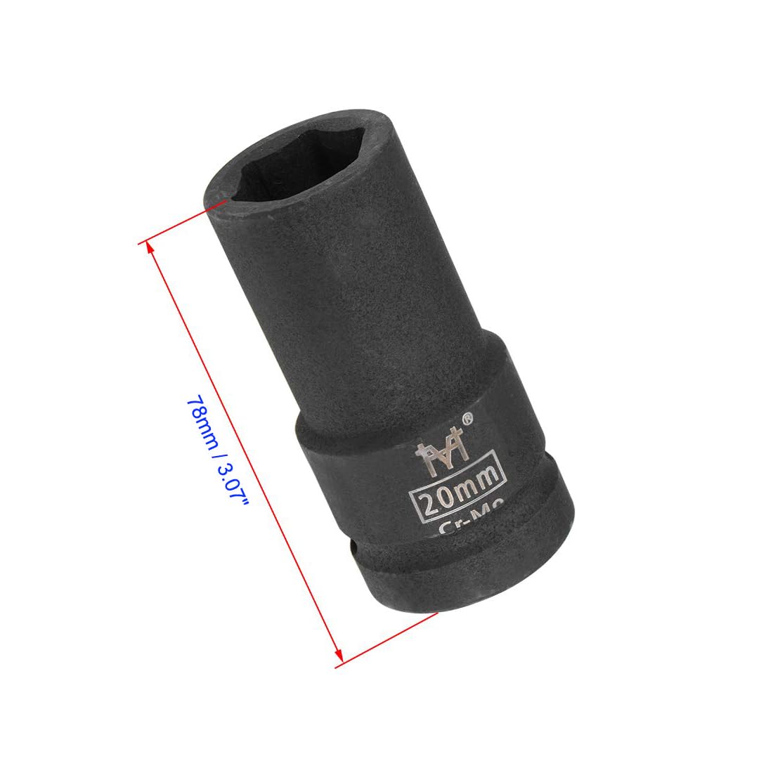 MACHSWON 3/4 Inch Drive - 20mm Deep Impact Socket with 6 Point Design, Heat-Treated Cr-V Steel 78mm Length, Metric Sizes - Image 2