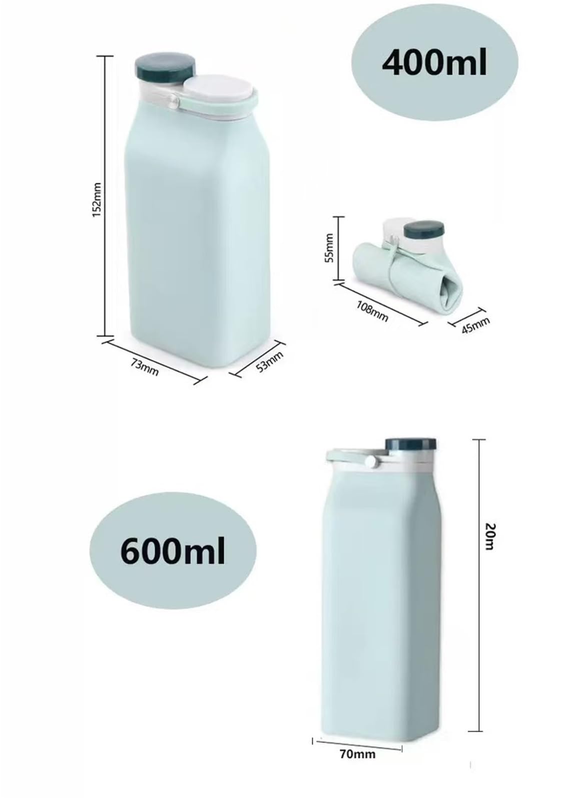 Gobelet pliable Gobelet en silicone Tasse d'eau pliante en Silicone, bouteille de lait, Portable Sports plein air(Blue,600ml)