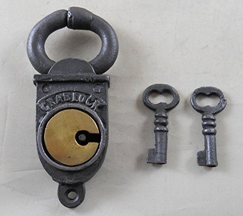 Antique Style Crab Lock Padlock with 2 Skeleton Keys