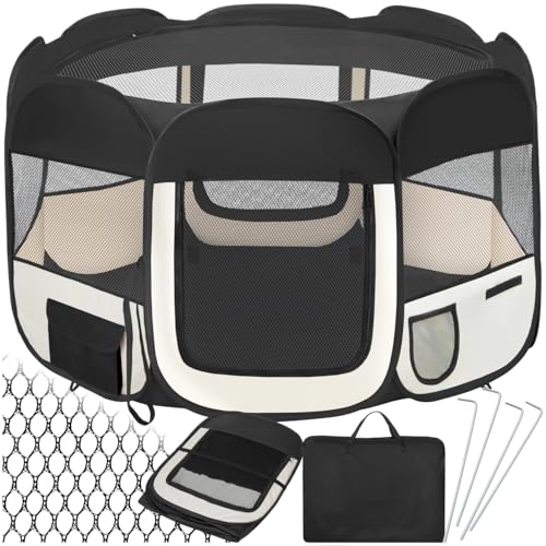 tectake® Box per Animali in Poliestere, Tenda Box per Cani, Recinto per Piccoli Animali, Struttura in Acciaio, Facile da Montare con Sistema Pop-Up, Borsa per Trasporto Inclusa - Nero