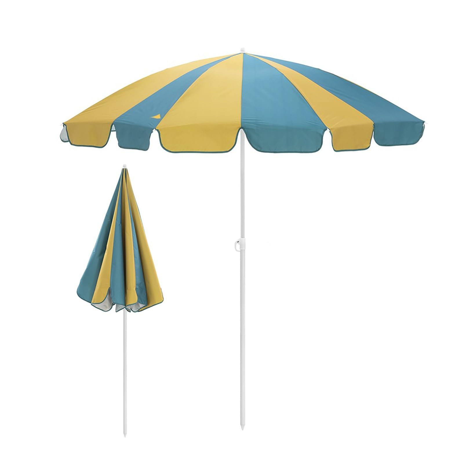 Sombrilla de playa festoneada de 200 cm, pequeña sombrilla de jardín exterior con 16 varillas, protección UV UPF50+, sombrilla redonda para piscina, terraza, patio