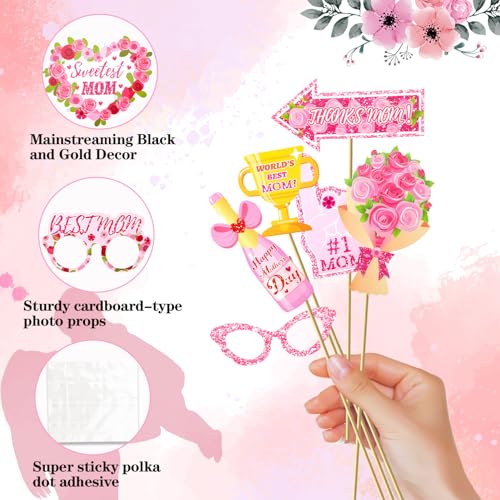 HOWAF 30pcs Happy Mother's Day Glitter Photo Booth Props,I Love You Mom Photo Props for Mother’s Day Decoration,Fun Mother Day Selfie Props, Mother’s Day Cutouts for Mom’s Birthday Party Supplies - Image 3