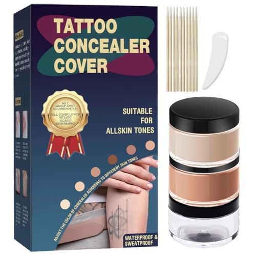 Tattoo Cover Up Makeup Waterproof, 2-Shade Professional Concealer Kit for Tattoos, Scars & Skin Imperfections, Full Coverage Camouflage Cream, Sweat & Transfer Resistant