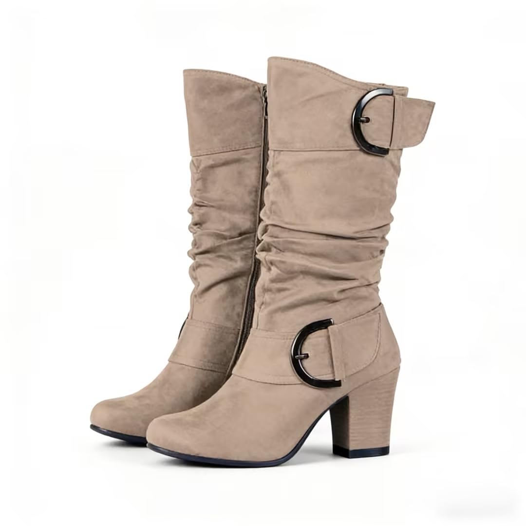 Ladies high-heeled long boots matte fleece knight boots belt buckle high-top knight boots