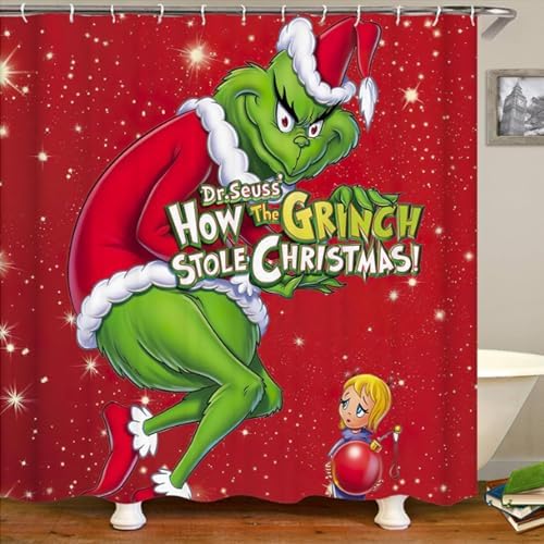 Doimck Christmas Shower Curtains for Bathroom, Funny Red