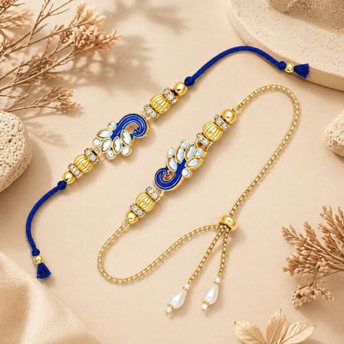 Image of Riddhika Ventures Alluring Gold Plated Bhaiya, Bhabhi Rakhi Gifts (Set of 2) Bhabhi with Roli Chawal, Greeting Card