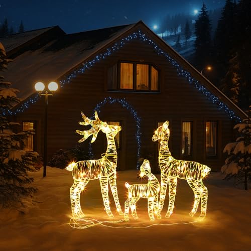 LEADZM Rentier beleuchtet aussen - 3er Set Weihnachtsbeleuchtung Elch,...