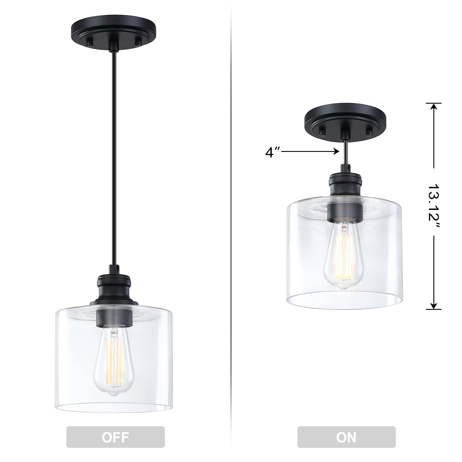 3-Pack 1 Light Vintage Hanging Pendant Lighting Oil Rubbed Bronze Finish 5.5 Inches Modern Seeded Clear Handblown Glass Classic for Farmhouse Entryway Dining Room Kitchen Island Foyer