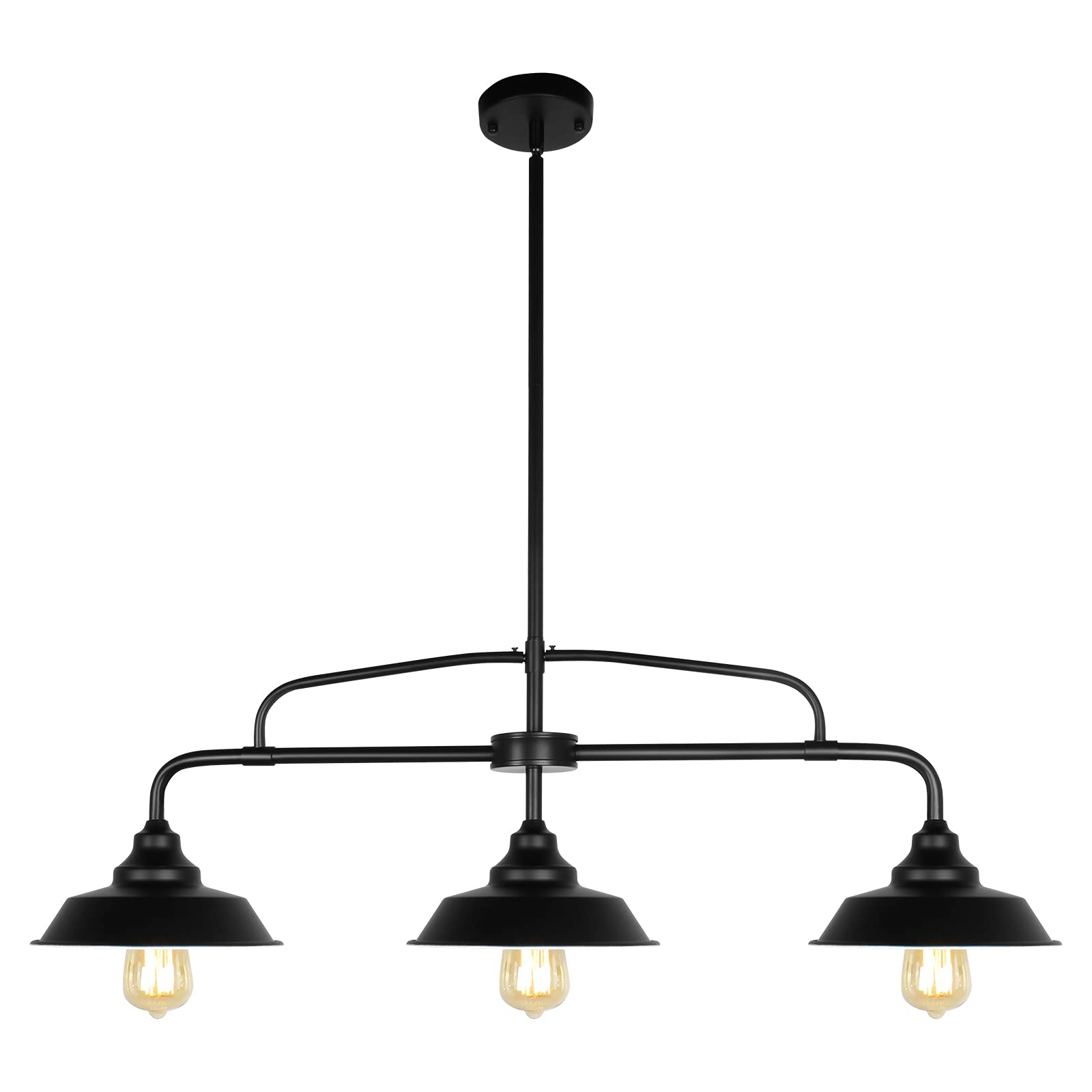PUZHI HOME Black Pendant Lighting Fixture, 3-Lights Modern Farmhouse Chandelier with Metal Shades Island Lights for Kitchen for Dining Room Hallway