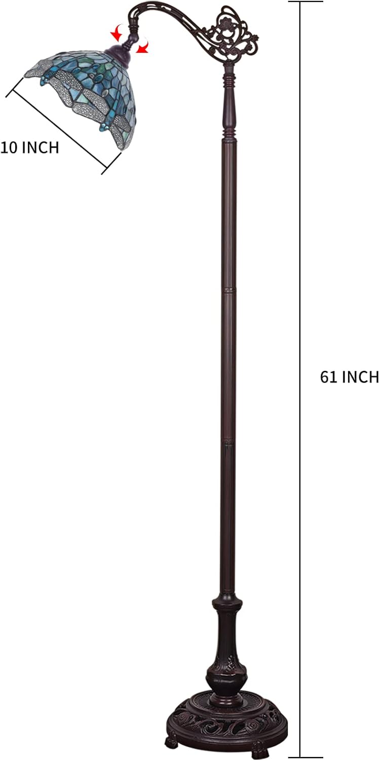 MOOVIEW Tiffany Floor Lamp Dragonfly Stained Glass Floor Reading Lamp 61’’ Tall Wide Lampshade 1 PCS LED Bulb(2700k E26) Included,Sea Blue,TF10015BRF : Everything Else