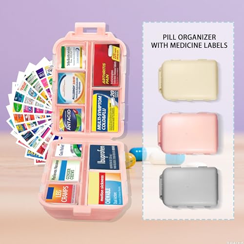 Image of Large Pill Organizer 3 Pack with 146x3 Labels, Pink Blue Purple | Set of 3 large 10-compartment pill cases with 146x3 labels for vitamins, supplements, daily routines, work, and travel