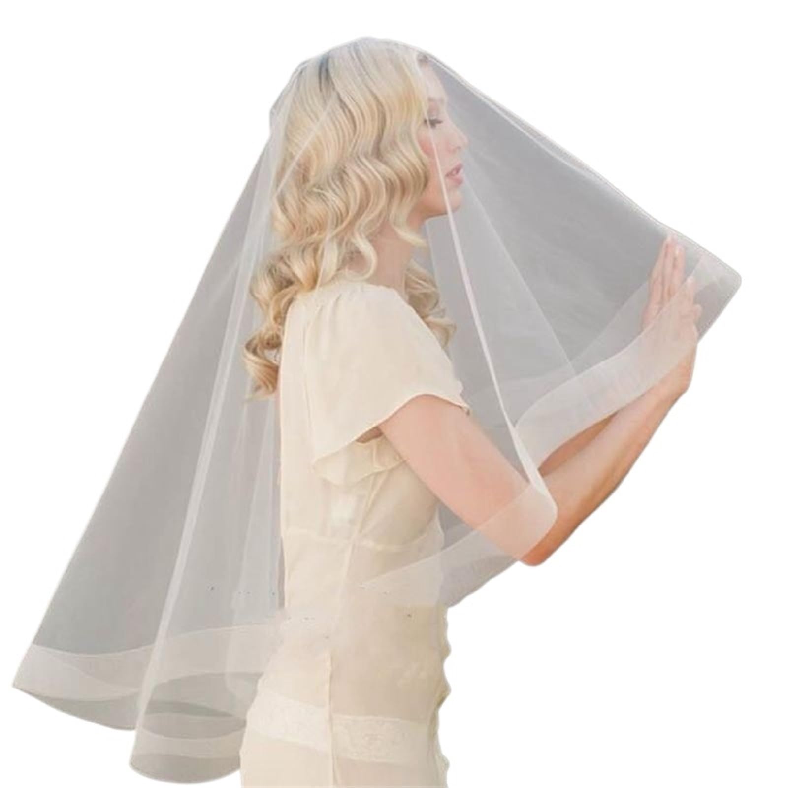 Genérico 2 Layers Wedding Veil with Comb Ribbon Edge Bridal Veils Bride Wedding Accessories Mariage