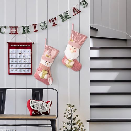 3 PCS Plush Christmas Stockings Santa Snowman Reindeer for Hanging Decor - image 7