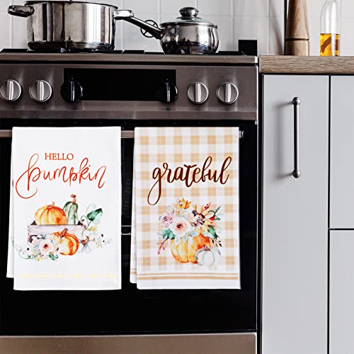 Thanksgiving Kitchen Towels Fall Pumpkin Dish Towels Absorbent Hand Towels Thanksgiving Rustic Decor Faint Yellow Pumpkin Kitchen Decorations Harvest Holiday Dishcloths For Cooking Baking Set Of 4 #TOP5