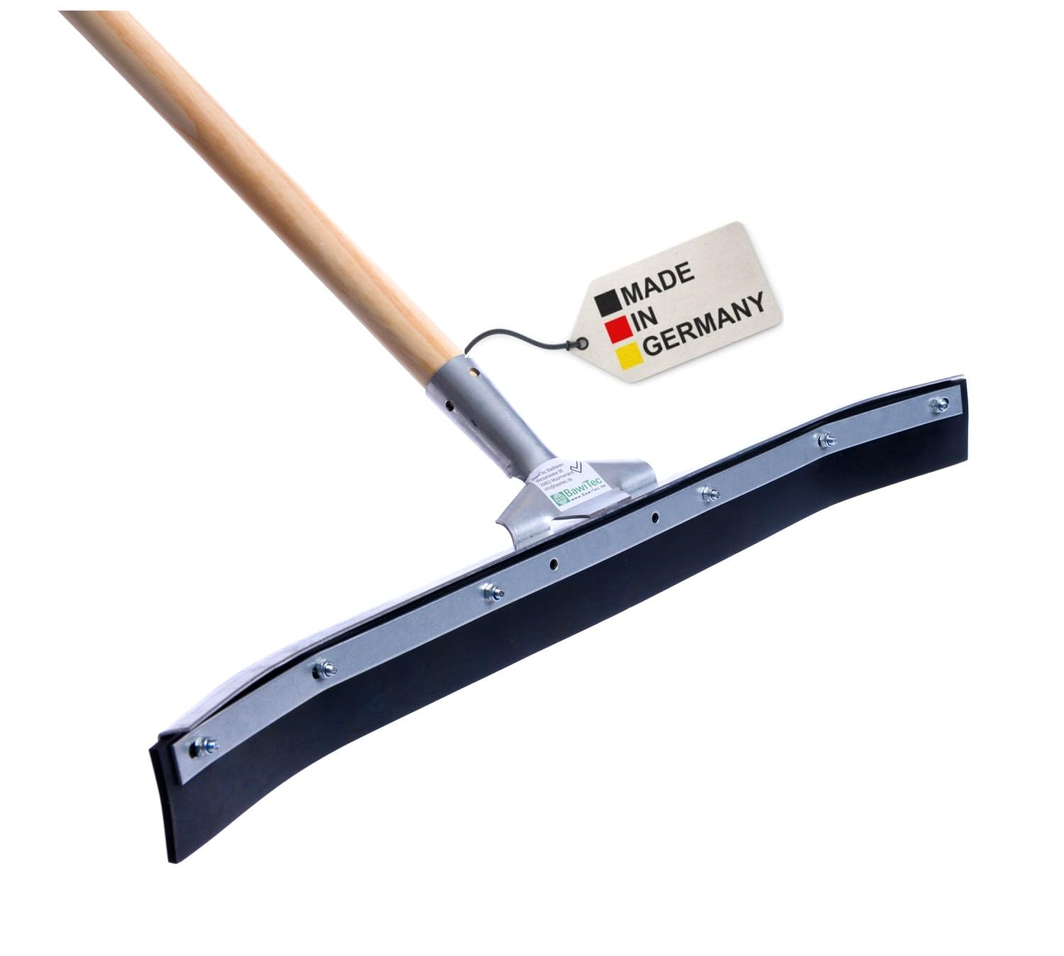 Spezieller Matsch- und Schlammschieber, Vollgummi Wasserschieber, gebogene Metall-Ausführung, Breite 60cm, schwarze Gummilippe, mit oder ohne Stiel, vielseitig Einsetzbar (mit Holzstiel 160cm)