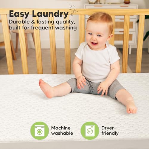 Image of 2-Pack Waterproof Crib Mattress Protector Cover Fitted - Quiet Baby Crib Mattress Pad Sheets, 52 inch x 28 inch Soft Quilted Cotton Baby Sheet, Machine Washable, Easy Fit, Durable (Khaki /Mavy)