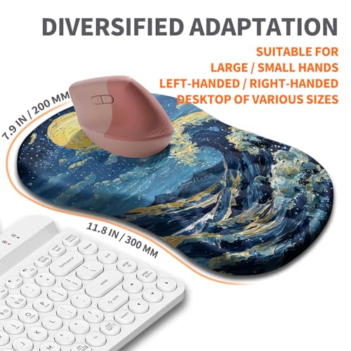 Image of Ergonomic Joint Wrist Support Mouse Pad with Memory Foam Cushion Massage Bump, Carpal Tunnel Pain Relief Mousepad Slope Design for Wrist Rest, 11.8x7.9 in, Waves