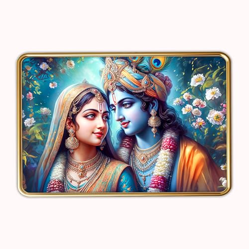 Dharvika Innovations Radha Krishna Photo Frame, Gold Slim, 12x18 Inch, Sparkle Laminated 23163