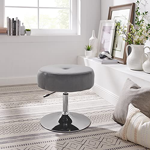 Zouron Tabouret de Salon en Velours, Repose-Pieds en Hauteur Réglable et Pivotant 360°, Tabouret de Coiffeuse Dia 49.5cm, Gris Cover
