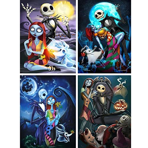 Lot de 4 kits de peinture diamant d'Halloween pour adultes et enfants - Peinture diamant 5D - Kit complet pour décoration murale - 30 x 40 cm Cover