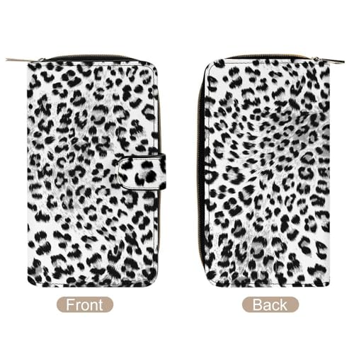 Nugier Women Soft PU Leather Wallet, Zipper Card Case Clutch Credit Bills Money Crash Coin 7.8x4.3x1.4 in Holder Purse Print Seamless Brown Leopard Skin Animal Texture Black White4