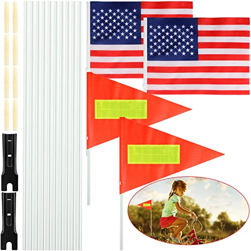 2 Sets Bike Safety Flag With Pole Heavy Duty Fiberglass Pole Us Flag Orange Safety Flag Adjustable Bicycle Flag Pole For Kids Outdoor Cycling Supplies #TOP15