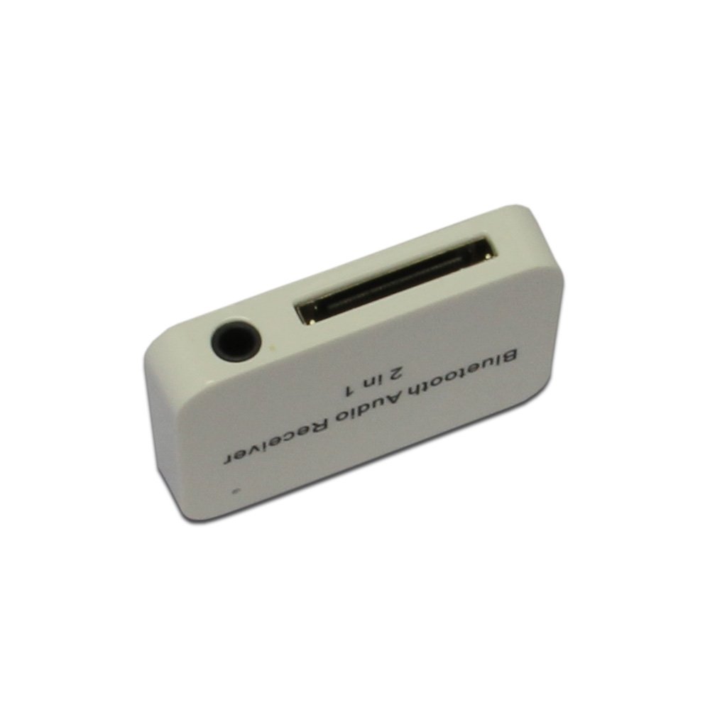 MaximalPower WHITE Bluetooth Audio Receiver Wireless Stereo Music w/ 3.5mm Jack & 30-Pin Port for iPhone, iPod, Pad