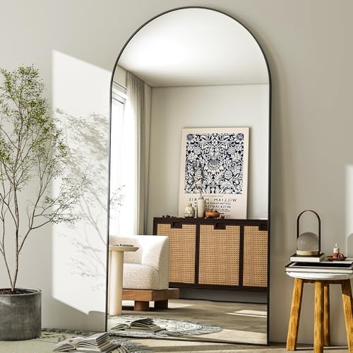 GLSLAND-30x71 inch Wall Mount Arched Full Length Mirror-Aluminum Alloy Frame High Definition-Full Body Mirror for Bedroom or Living Room,Black