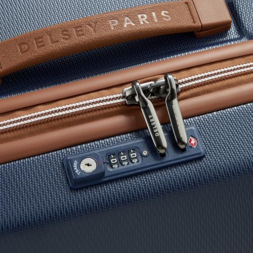 Image of DELSEY PARIS Chatelet Air 2.0 Checked Luggage Trunk 26 Inch, Hardside Polycarbonate Suitcase, Dual-Density Spinner Wheels, TSA Lock, Navy Blue