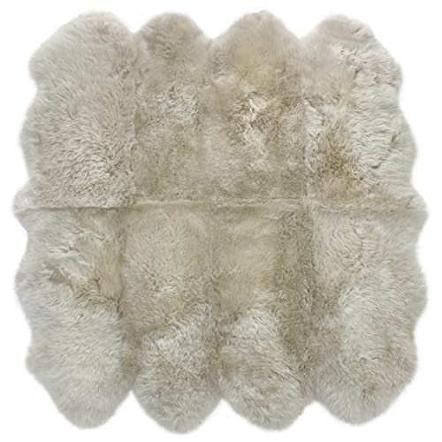 ムートンラグ 天然 オーストラリア産 長毛 8匹物 ラグ リネン 180×180cm 洗える 日本製 NF008LI