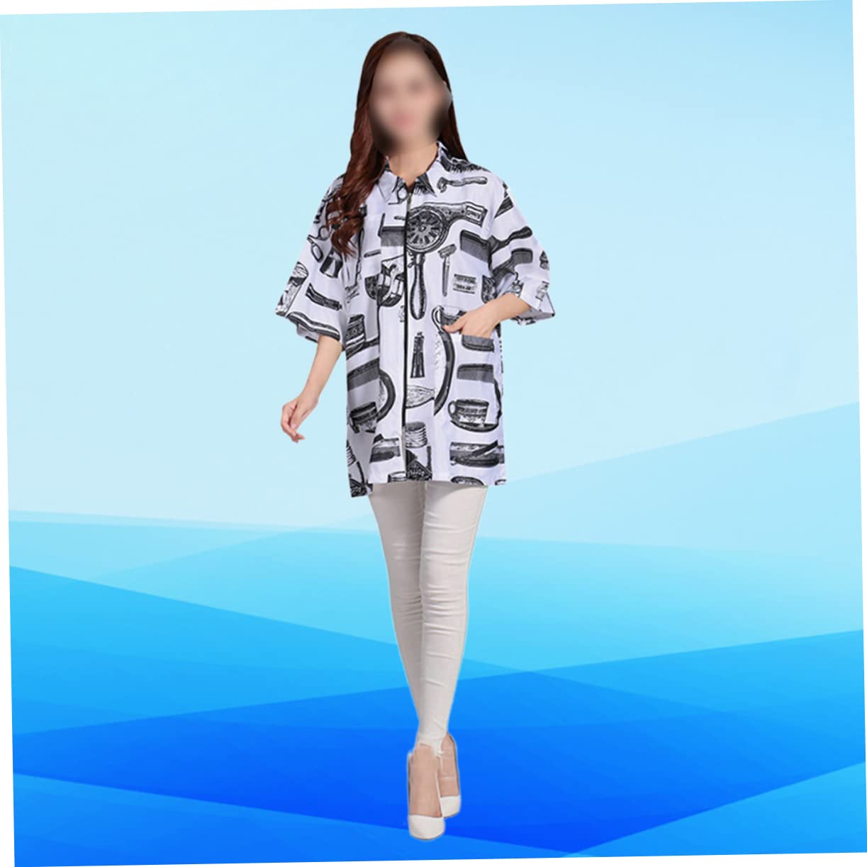 FOMIYES Tenues De Travail Pour Coiffeur Blouse à Manches Courtes Uniforme De Coiffeuse Vêtement De Travail Pour Salon Blanc