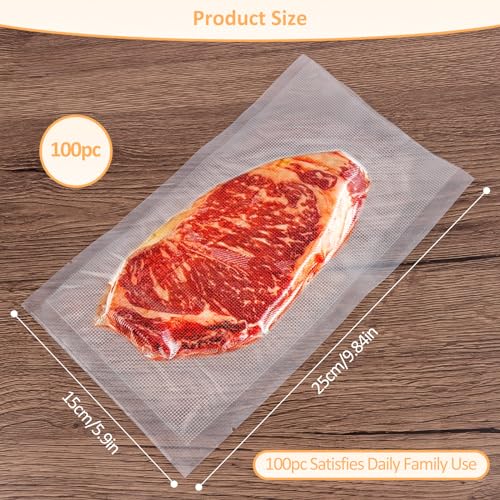 NVIYAM Vakuumierbeutel 15x25 100 Beutel Vakuumbeutel Lebensmittel Vakuumierer Beutel für Alle Vakuumierer, BPA-Frei Wiederverwendbar Sous Vide Gefrierbeutel Stark & Reißfest Profi Vakuumbeutel