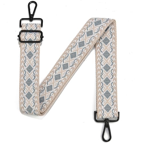 Image of Crossbody Straps for Purses Silver Hardware Purse Strap Wide Shoulder Strap Adjustable Replacement,Retro Jacquard Embroidery for Shoulder Bags, Canvas Tote Handbags